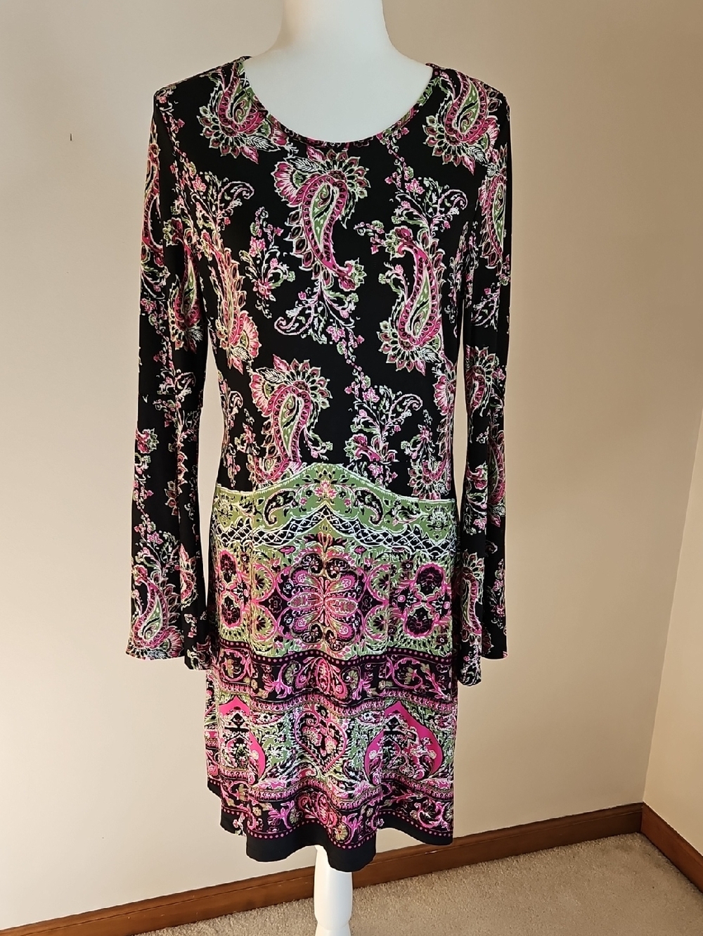 Rock 47 Wrangler Midi Dress Bell Sleeve Paisley Pullon Boho Indie Y2K SZ S
